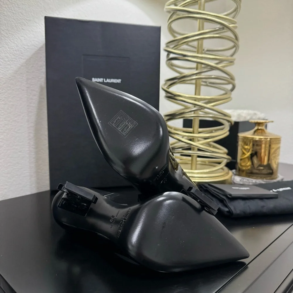 Saint Laurent YSL Opyum 110 Logo Heel Pump Patent Black 38 - Picture 9 of 10